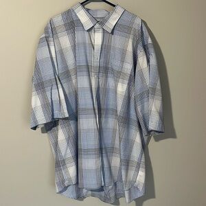 Men's Blue and White Check Button-Up Shirt